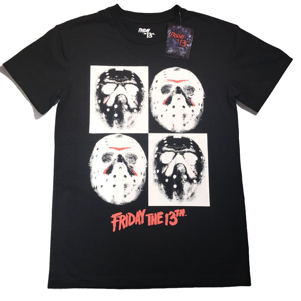 New Men’s Black Jason Friday The 13th Hockey Mask T-Shirt Halloween Size Small